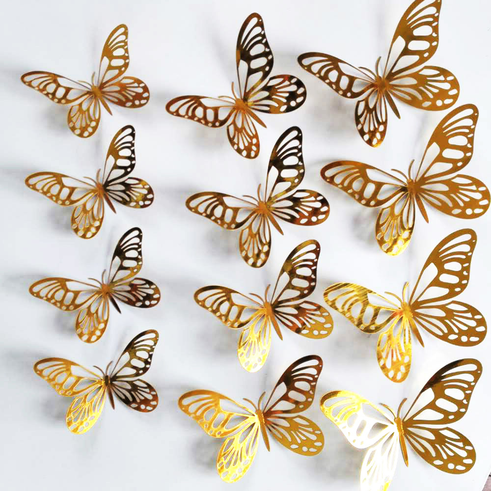 Wedding Package Gold - Lot de 12 autocollants muraux papillons
