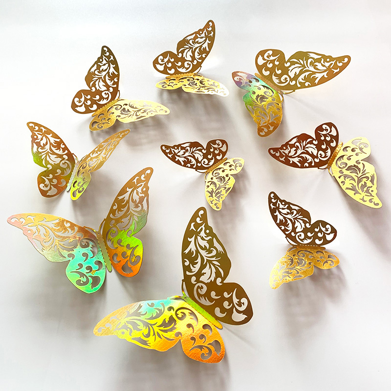 Wedding Package Gold - Autocollants muraux papillons 3D dorés creux,