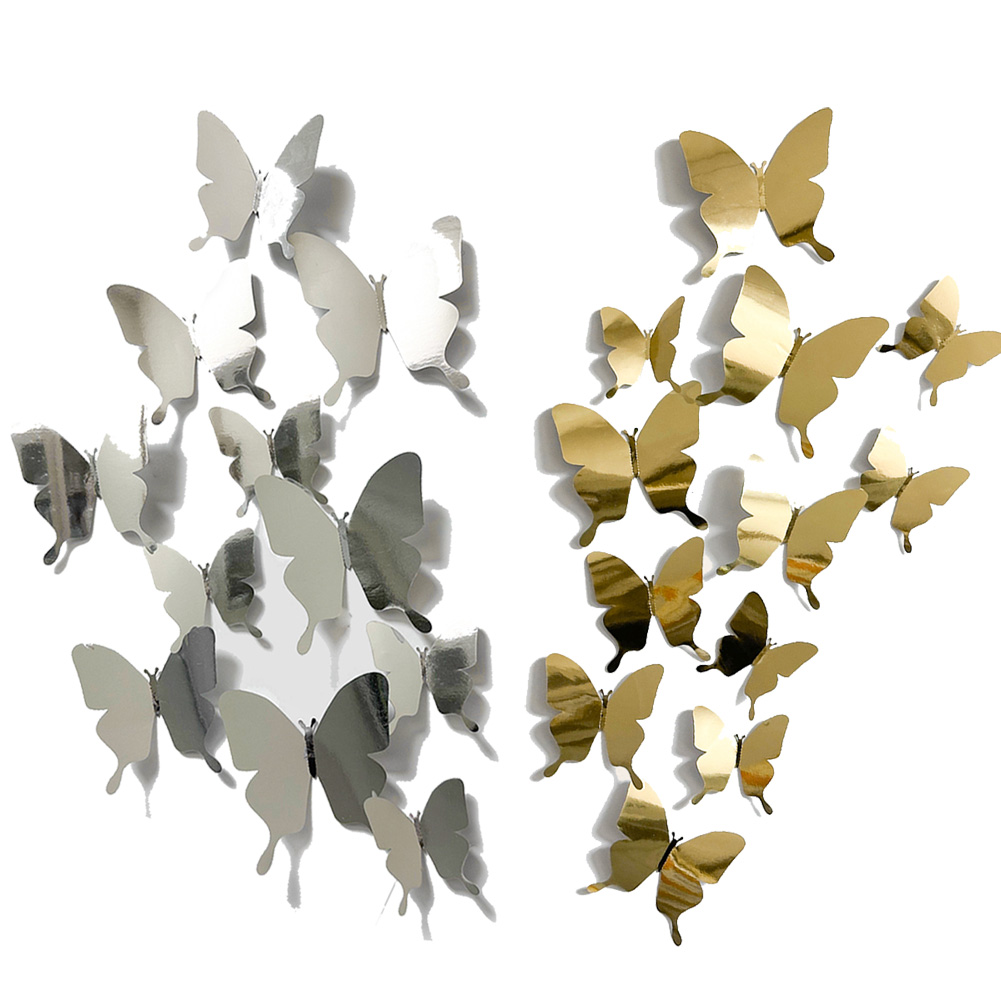 Wedding Package Gold - 12 autocollants muraux papillons réfléchissants or