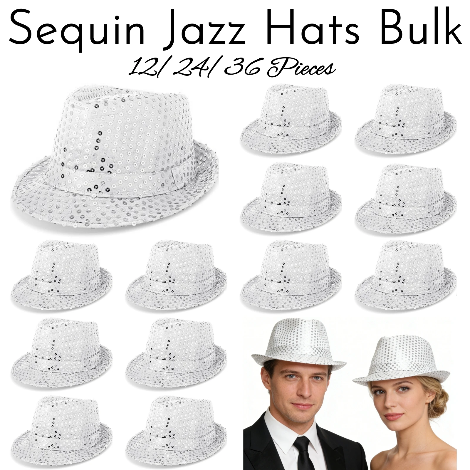 Wedding Supply In Bulk - Chapeaux à paillettes rétro disco, 12